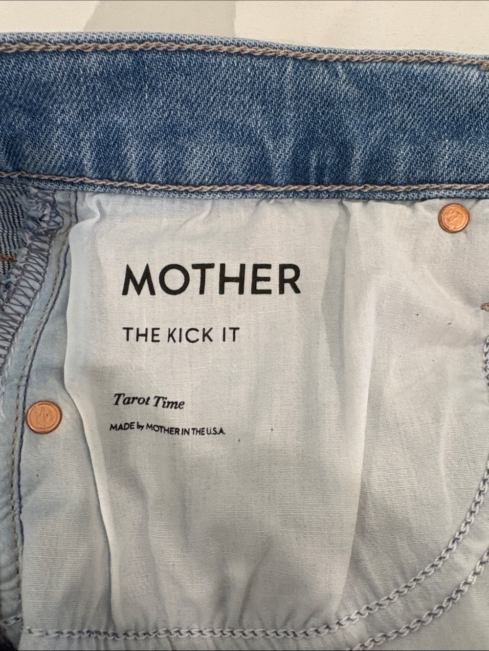 MOTHER The Kick It Jeans - Light Blue Denim with Copper Rivets